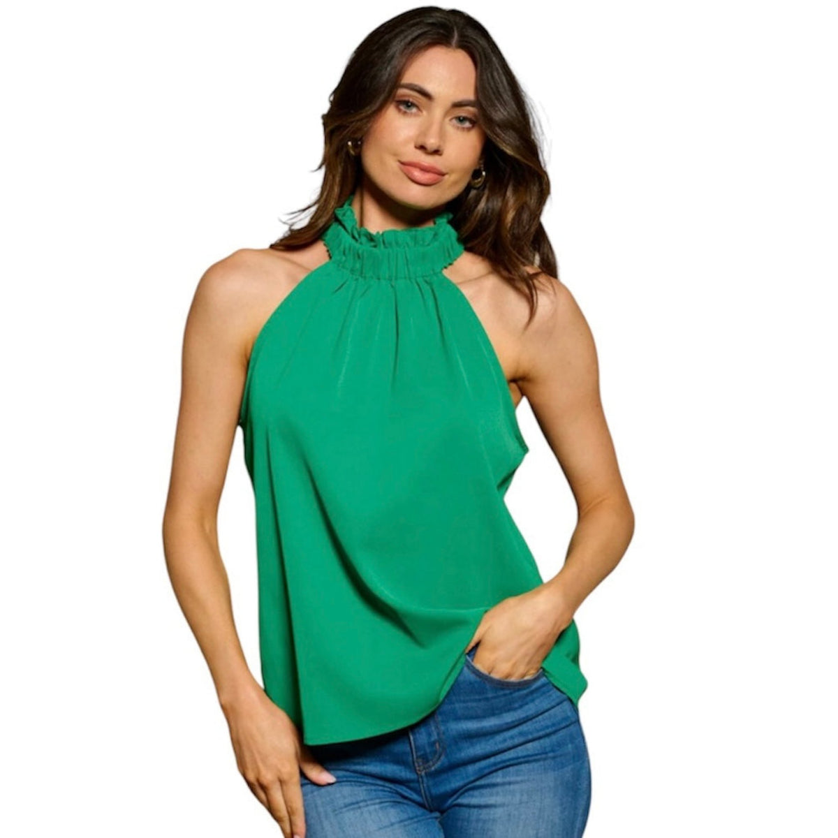 Blouse sans manches col haut #couleur_vert