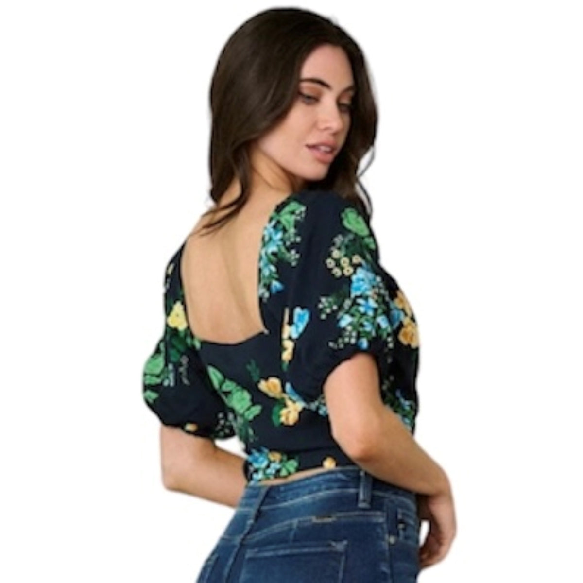 Crop top manches bouffantes #couleur_marine