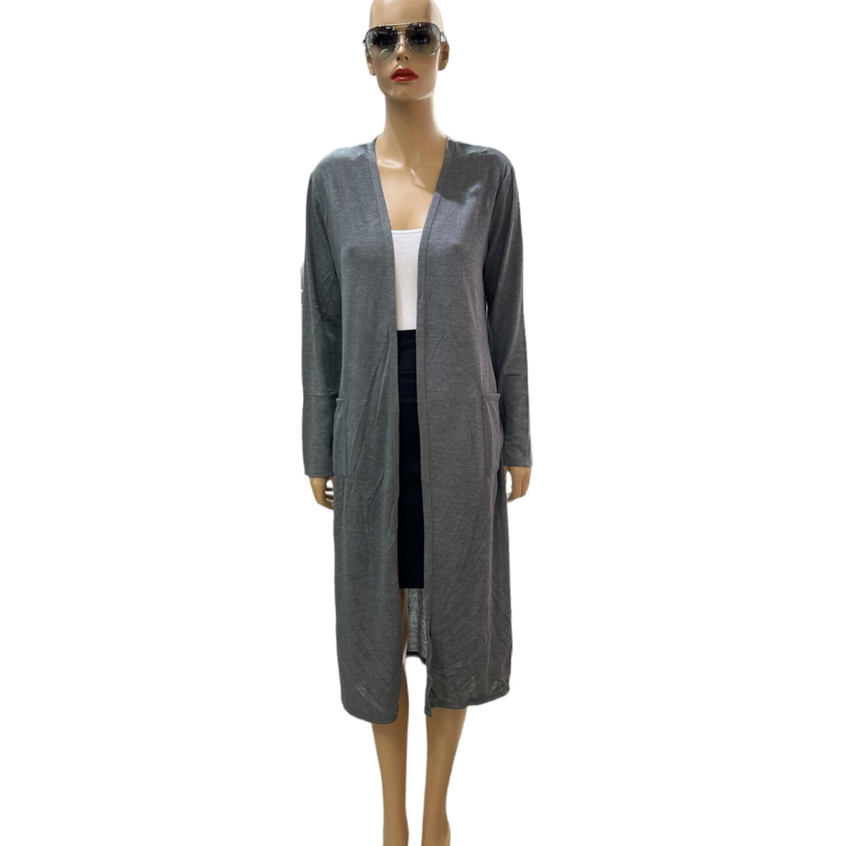 Long cardigan femme avec 2 poches #couleur_charcoal